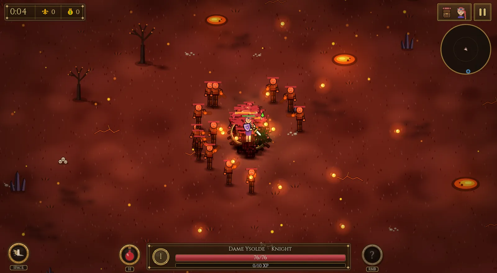 A horde of red-skinned foes closing on the vanguard on the scorched ground of the Sundered Depths.