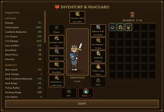 The inventory screen